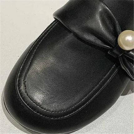 Size:4.5-8.5 Women Fashion Round-toe Imitation Pearl Decorative Loafers - Image 4