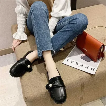 Size:4.5-8.5 Women Fashion Round-toe Imitation Pearl Decorative Loafers - Image 6