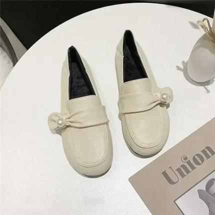 Size:4.5-8.5 Women Fashion Round-toe Imitation Pearl Decorative Loafers - Image 8