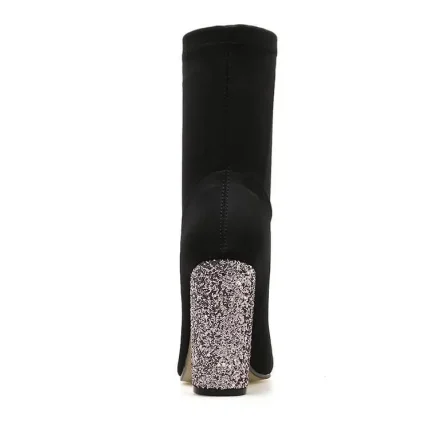 Size:4.5-8.5 Women Fashion Black Suede Heeled Mid-Calf Boots - Image 8
