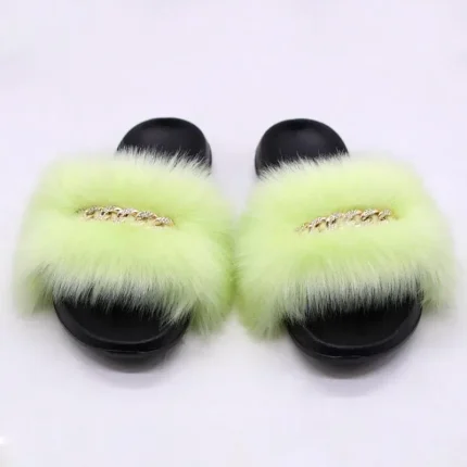 Size:5-13 Women Plush Fashion Rhinestone Metal Chain Fluffy Slippers - Image 8