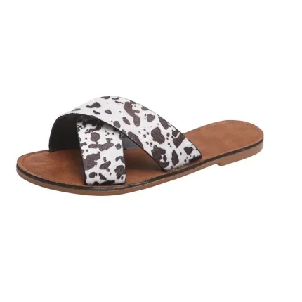 Size:4.5-8.5 Women Fashion Color Blocking Cow Printed Slippers - Image 7