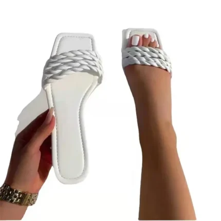 Size:4.5-11 Women Fashion Solid Color Square-toe Slippers - Image 3