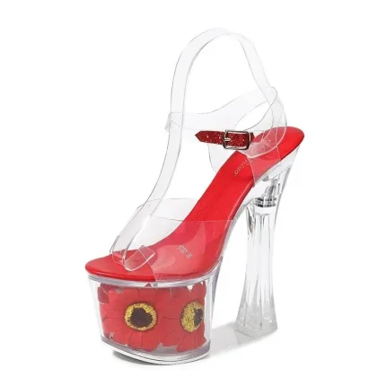 Size:4.5-11 Women Fashion Sunflower Clear Platform Heels Shoes - Image 2