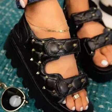 Size:5-11 Women Simple Style Solid Color Velcro Sandals - Image 6