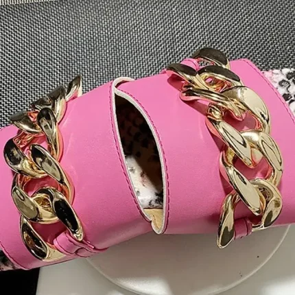 Size:4.5-11Women Fashion Snakeskin Printed Metal Decoration Slippers - Image 4