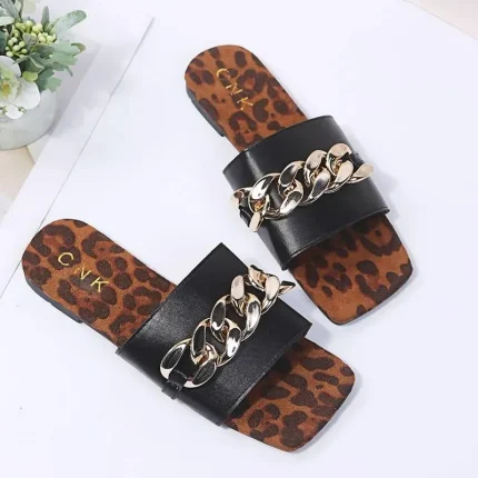 Size:4.5-11Women Fashion Snakeskin Printed Metal Decoration Slippers - Image 6