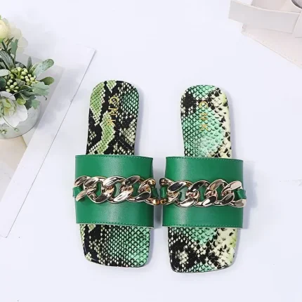 Size:4.5-11Women Fashion Snakeskin Printed Metal Decoration Slippers - Image 8
