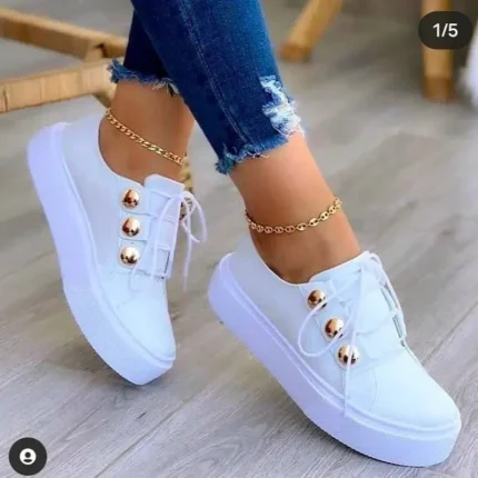 Size:5-11 Women Bigger Sizes Metal Decor Lace-up Loafers - Image 7