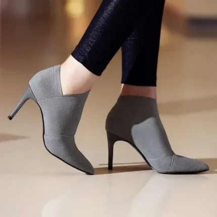 Size:4.5-9 Women Solid Color Pointed-Toe Heeled Low Top Short Boots