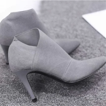 Size:4.5-9 Women Solid Color Pointed-Toe Heeled Low Top Short Boots - Image 5