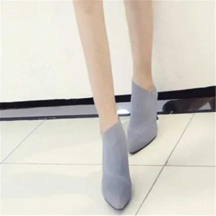 Size:4.5-9 Women Solid Color Pointed-Toe Heeled Low Top Short Boots - Image 6