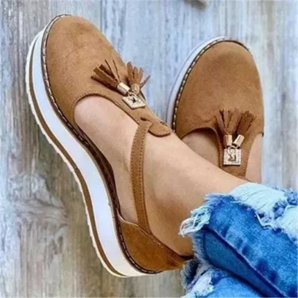 Size:4.5-11 Women Plus Size Solid Color Tassel Decoration Thick-soled Loafers - Image 3