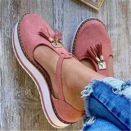 Size:4.5-11 Women Plus Size Solid Color Tassel Decoration Thick-soled Loafers - Image 4