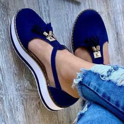 Size:4.5-11 Women Plus Size Solid Color Tassel Decoration Thick-soled Loafers - Image 5