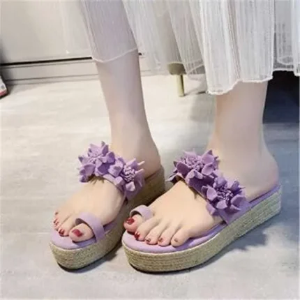 Size:4.5-11 Women Flower Decorative Platform Beach Slippers - Image 7