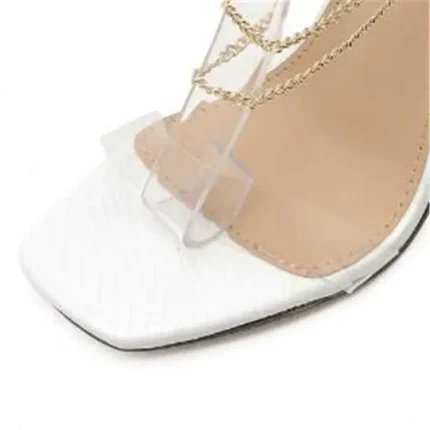 Size:4.5-10 Women Plus Size Chain Decorative High Heel Sandals - Image 5