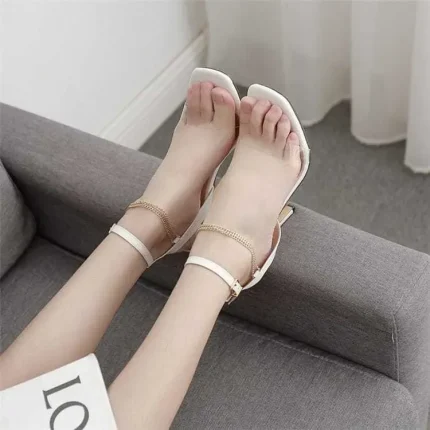 Size:4.5-10 Women Plus Size Chain Decorative High Heel Sandals - Image 6