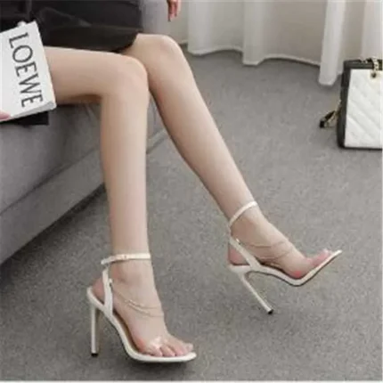 Size:4.5-10 Women Plus Size Chain Decorative High Heel Sandals - Image 8