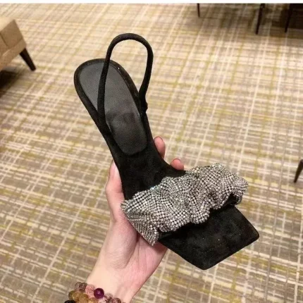 Size:4.5-8.5 Women Fashion Rhinestone Decorative Square-toe Open Toe Stiletto - Image 4