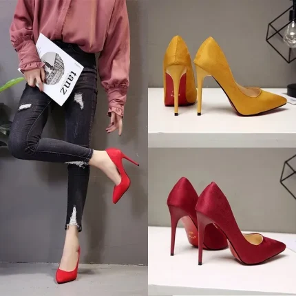Women Sexy Spring Pointed Toe Solid Color Suede Stiletto High Heels Pumps - Image 2
