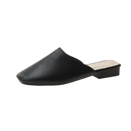 Women Fashion Summer Square Toe Solid Color Cover Toe PU Mules Slippers - Image 6