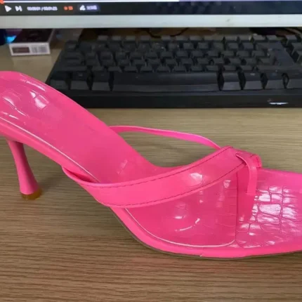 Plus Size Women Fashion Summer Candy Color Stone Pattern High Heeled Thongs Slippers - Image 5