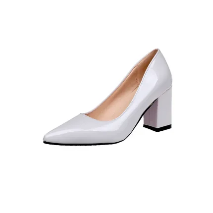 Women Elegant Solid Color PU Upper Pointed Toe Thick-heeled Pumps Work Shoes - Image 6