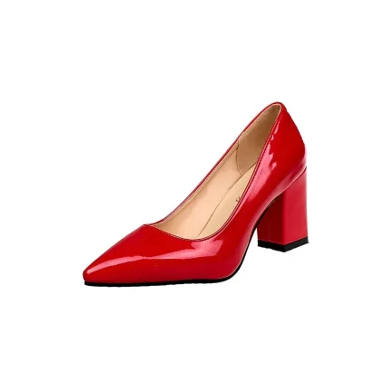Women Elegant Solid Color PU Upper Pointed Toe Thick-heeled Pumps Work Shoes - Image 7