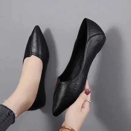 Women Casual Solid Color Pointed Toe Soft Soft PU Flat Loafers Work Drive Shoes - Image 4