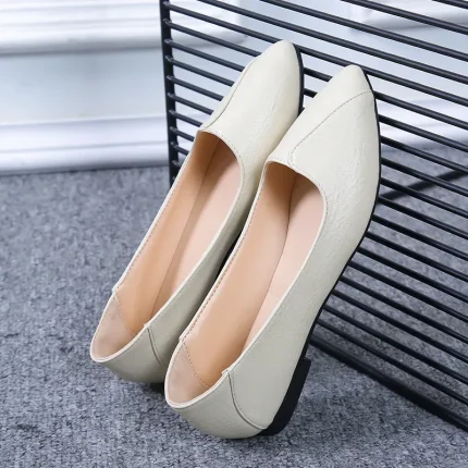 Women Casual Solid Color Pointed Toe Soft Soft PU Flat Loafers Work Drive Shoes - Image 5