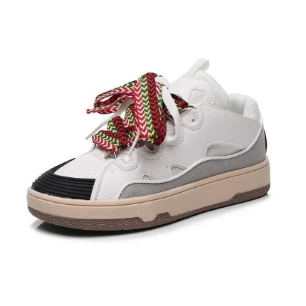 Women Casual Color Blocking Round Toe Lace-up Platform Sneakers - Image 3