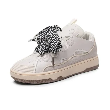 Women Casual Color Blocking Round Toe Lace-up Platform Sneakers - Image 4