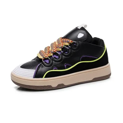 Women Casual Color Blocking Round Toe Lace-up Platform Sneakers - Image 5