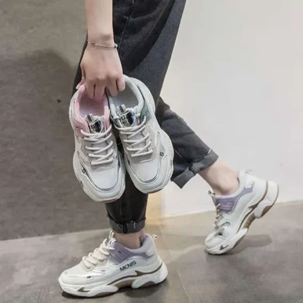 Size:4.5-8.5Fashion Mesh Breathable Leisure Lace-up Thick Sneakers - Image 5