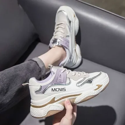 Size:4.5-8.5Fashion Mesh Breathable Leisure Lace-up Thick Sneakers - Image 6