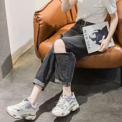 Size:4.5-8.5Fashion Mesh Breathable Leisure Lace-up Thick Sneakers - Image 7