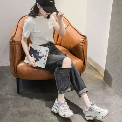 Size:4.5-8.5Fashion Mesh Breathable Leisure Lace-up Thick Sneakers - Image 8