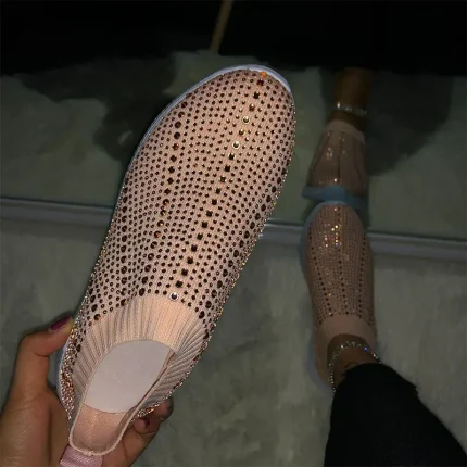 Size:4.5-11 Women Shiny Rhinestone Decor Flying-woven Upper Sneakers Shoes - Image 4