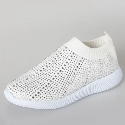 Size:4.5-11 Women Shiny Rhinestone Decor Flying-woven Upper Sneakers Shoes - Image 7