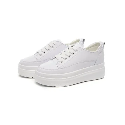 Size:4.5-9 Women Leisure Platform Pattern Solid Color Leather Sneakers Shoes - Image 2