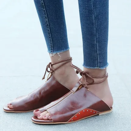 Size:4.5-11 Women Boho Irregular Wrapped Design Peep-toe Gladiator Shoes - Image 4