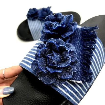 Size:5-9 Women Fashion Denim Flowers Flats Slippers Shoes - Image 7