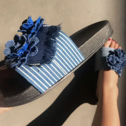 Size:5-9 Women Fashion Denim Flowers Flats Slippers Shoes - Image 8