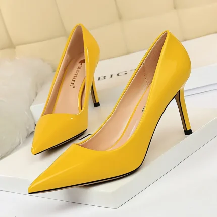 Women Fashion Basic Bright Color PU Pointed Toe Stiletto High Heel Pumps - Image 3