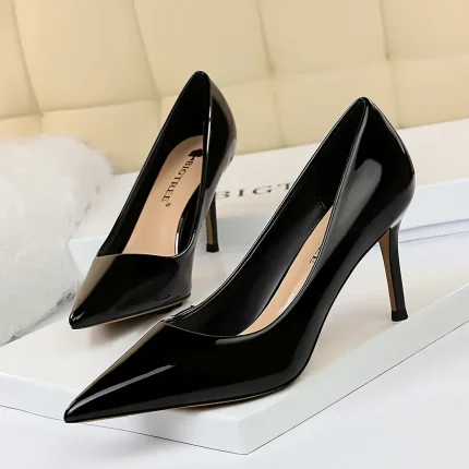 Women Fashion Basic Bright Color PU Pointed Toe Stiletto High Heel Pumps - Image 6