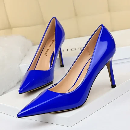 Women Fashion Basic Bright Color PU Pointed Toe Stiletto High Heel Pumps - Image 7