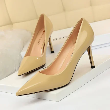 Women Fashion Basic Bright Color PU Pointed Toe Stiletto High Heel Pumps - Image 8