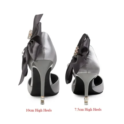 Women Fashion Wedding Bridal 7cm 10cm High Heels Satin Sweet Bowknot Stiletto Pointed Toe Pumps - Image 5