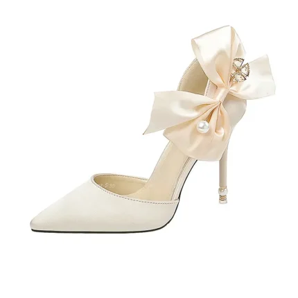 Women Fashion Wedding Bridal 7cm 10cm High Heels Satin Sweet Bowknot Stiletto Pointed Toe Pumps - Image 8